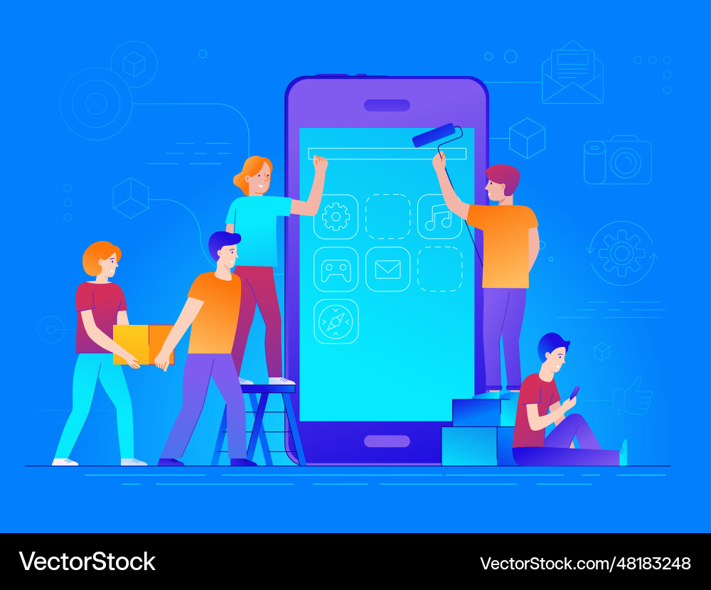 Mobile app design and user interface development vector image