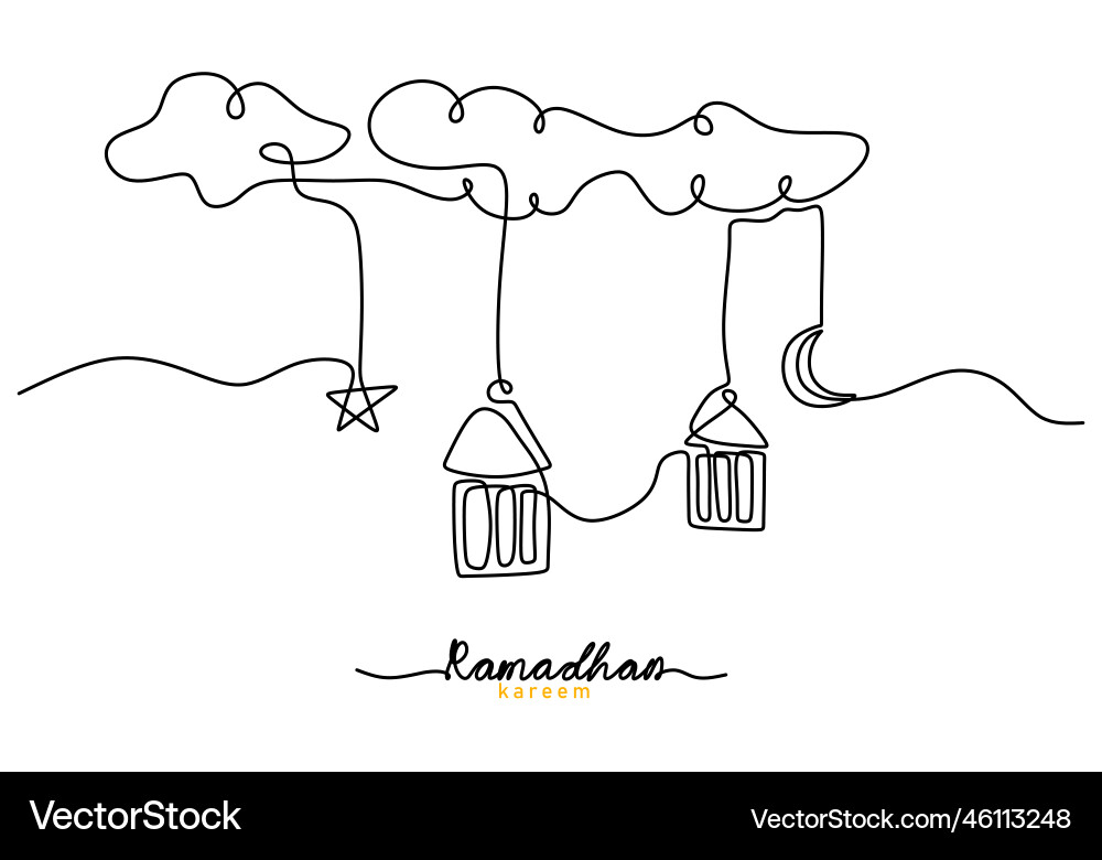 One continuous single line of lanterns and stars vector image