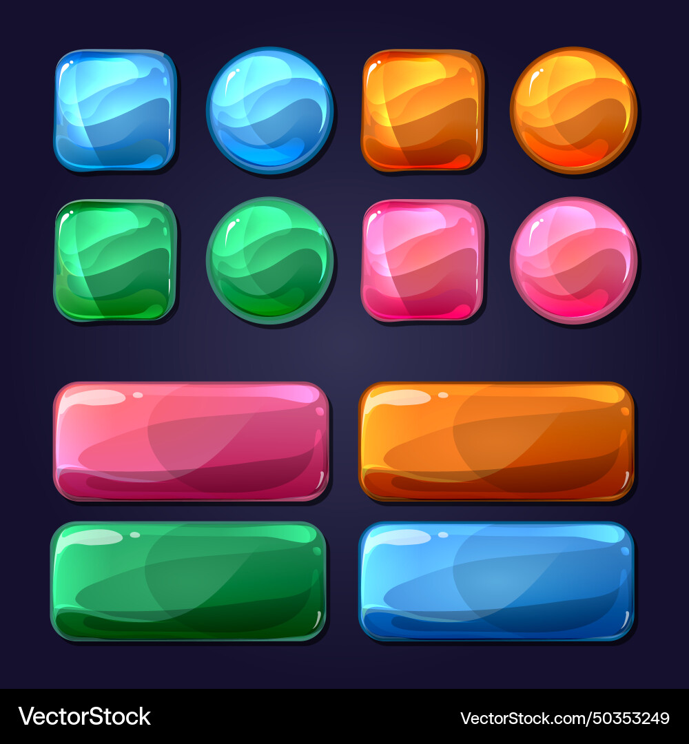 Cartoon glass buttons for game user interface ui Cartoon glass buttons for game user interface ui vector image