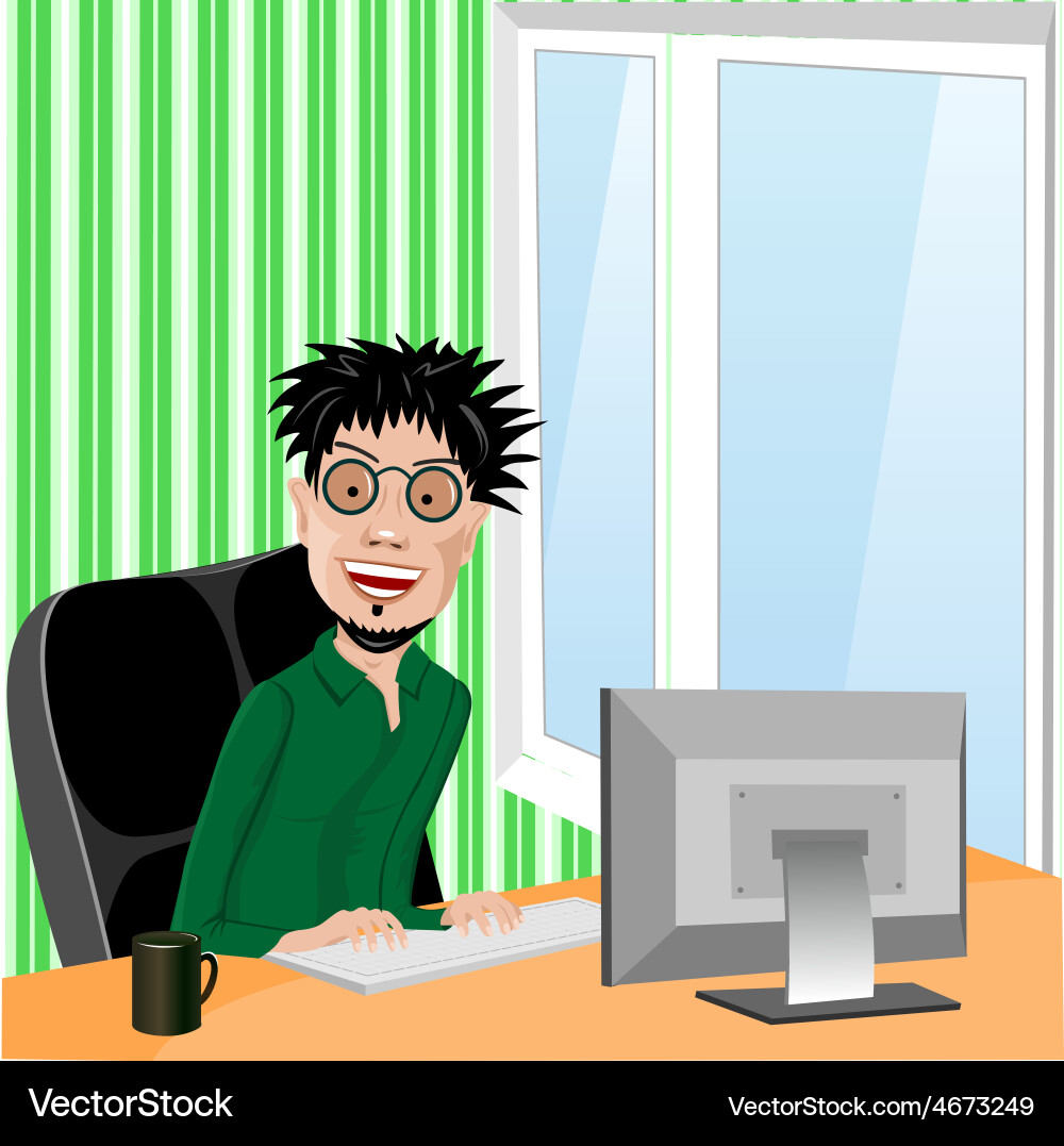 Crazy smiling programmer with glasses vector image