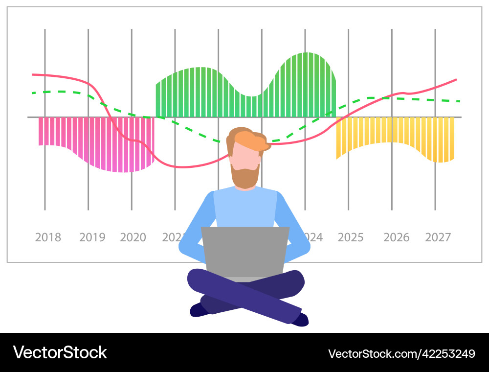 Man analyses digital report with data statistical Man analyses digital report with data statistical vector image