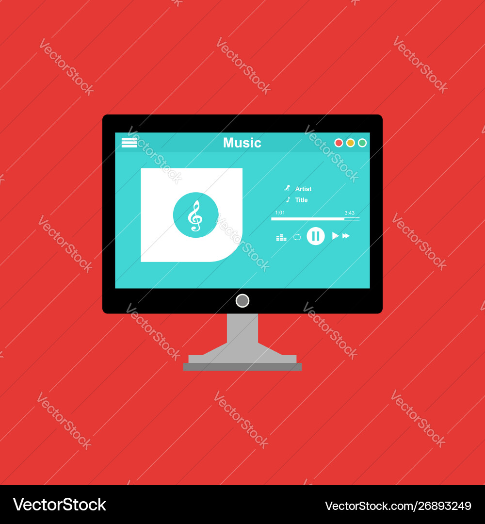 Media player application app template with flat Media player application app template with flat vector image