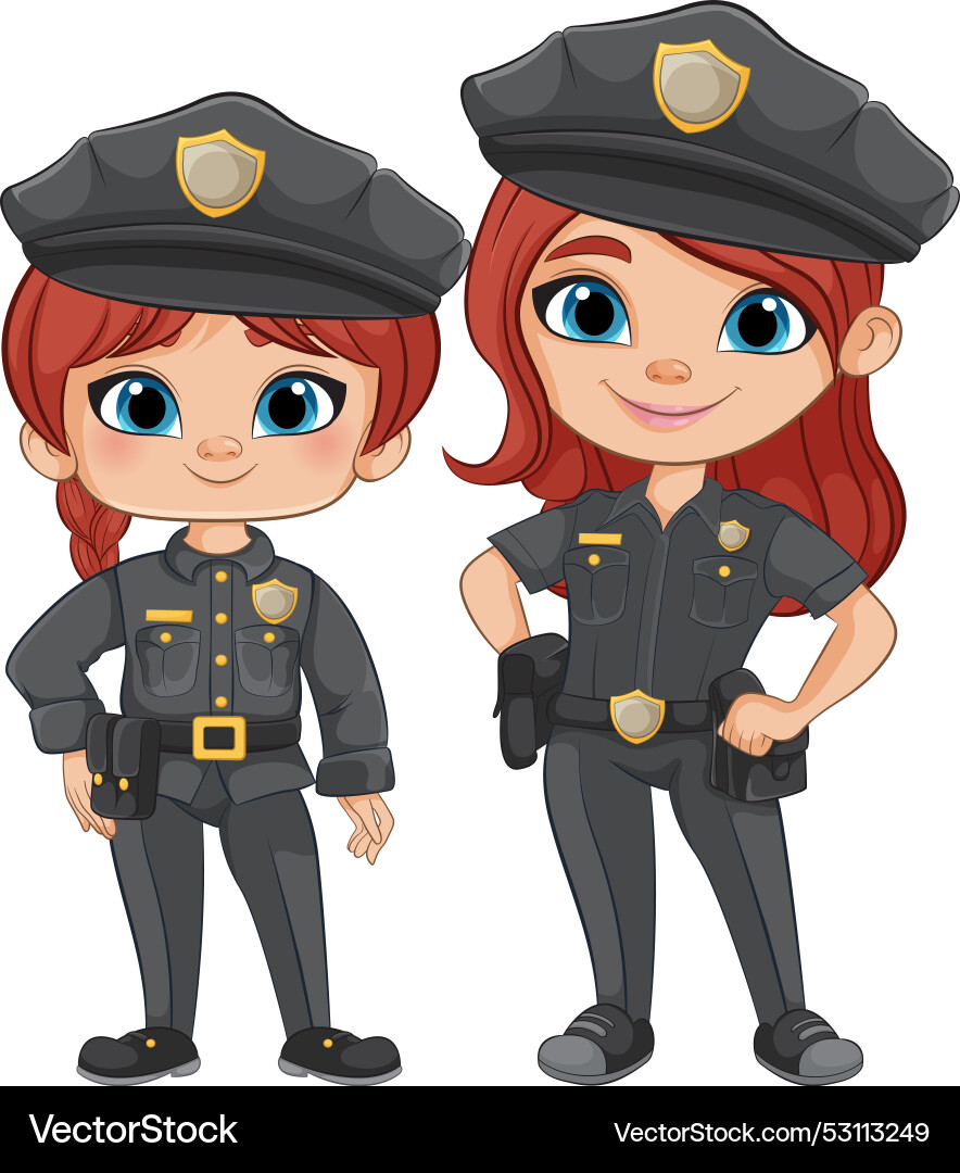 Two cartoon girls dressed as police officers Two cartoon girls dressed as police officers vector image