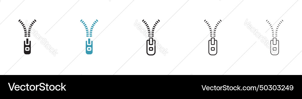 Zipper tool icon set unzip lock open minimal Vector Image