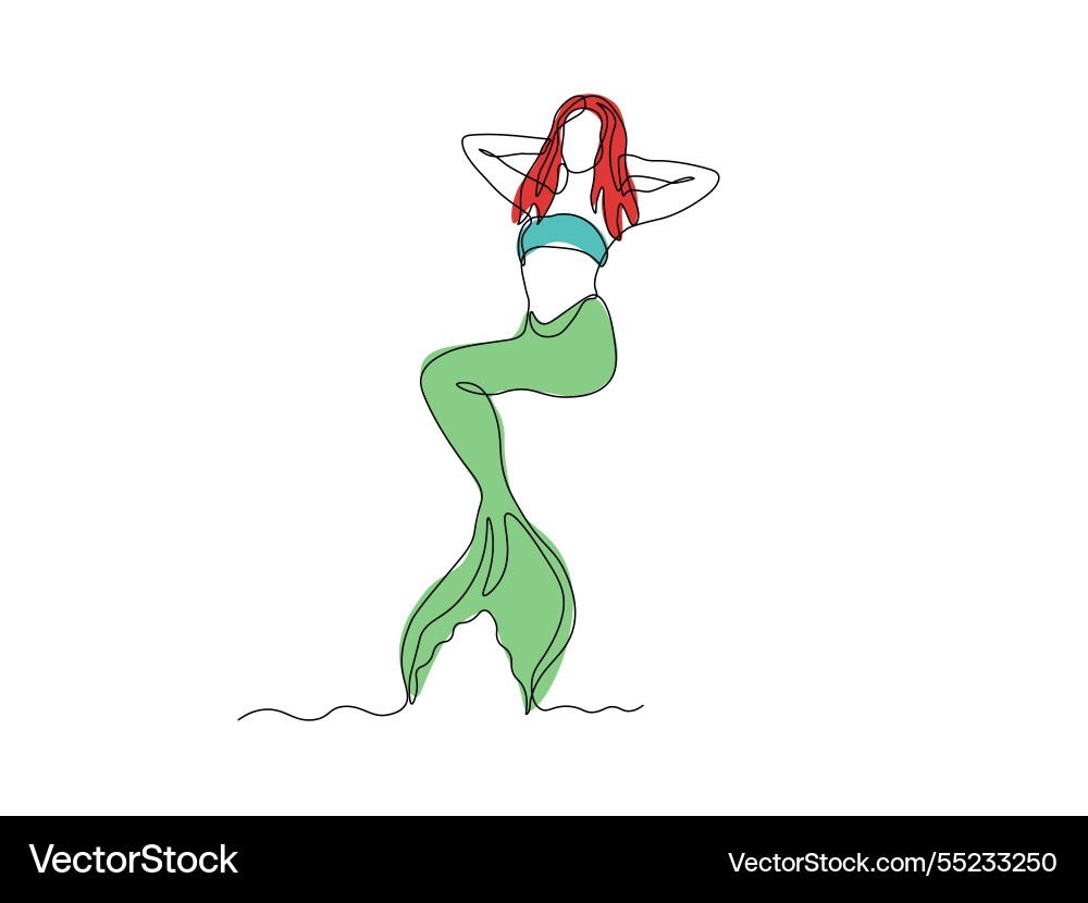 Abstract mythical mermaid continuous single one Abstract mythical mermaid continuous single one vector image