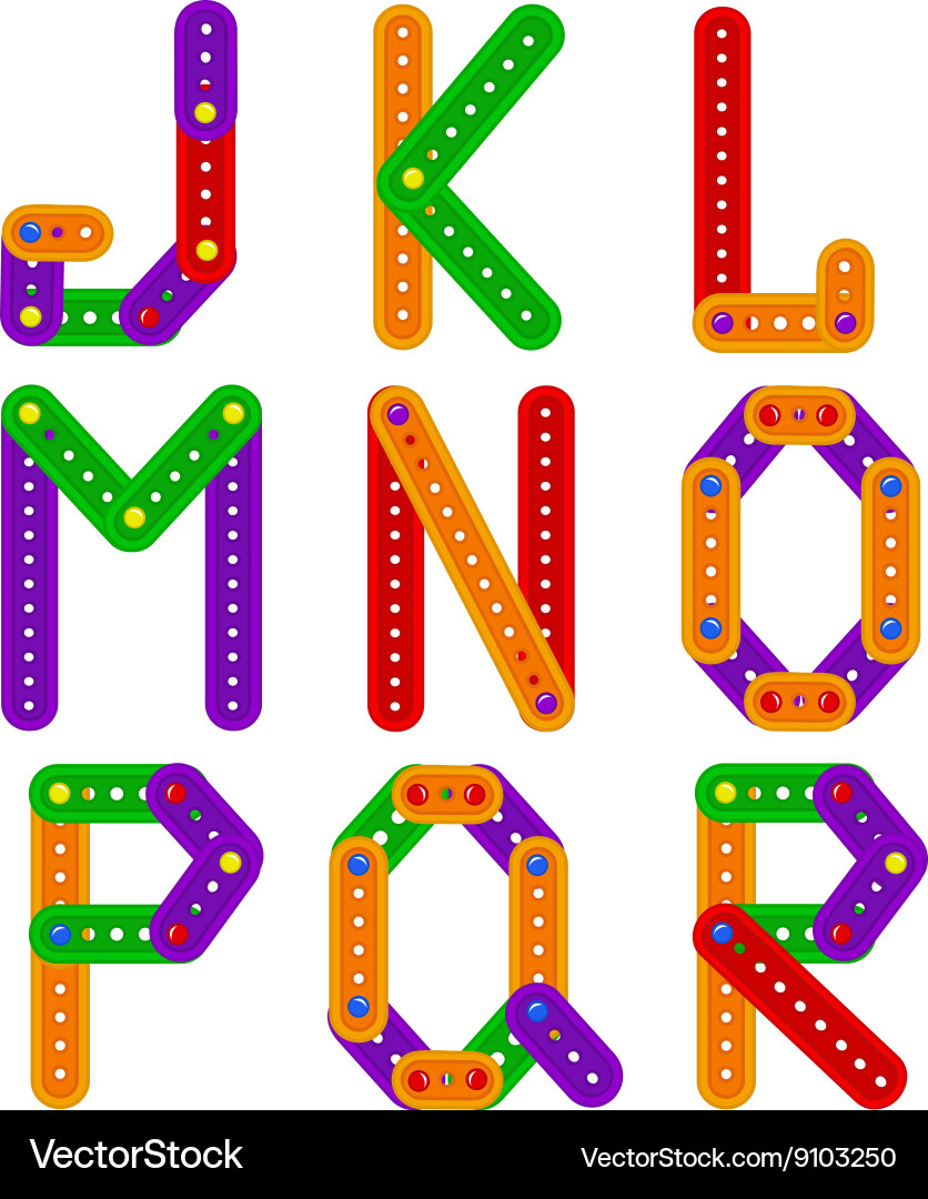 Alphabet from constructor j to r Vector Image
