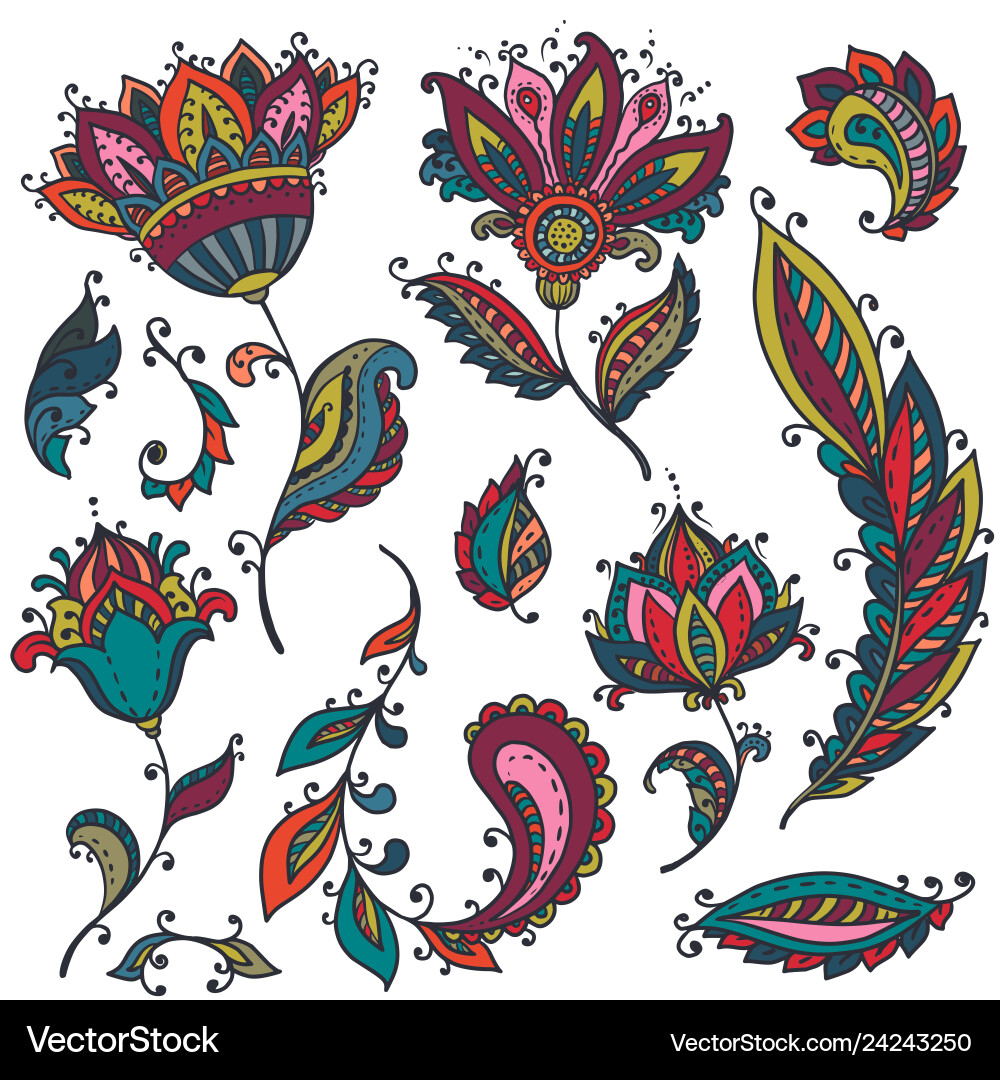 Big set of colorful henna floral elements Big set of colorful henna floral elements vector image