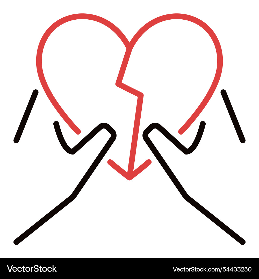 Broken heart inside hands separation colored icon Vector Image