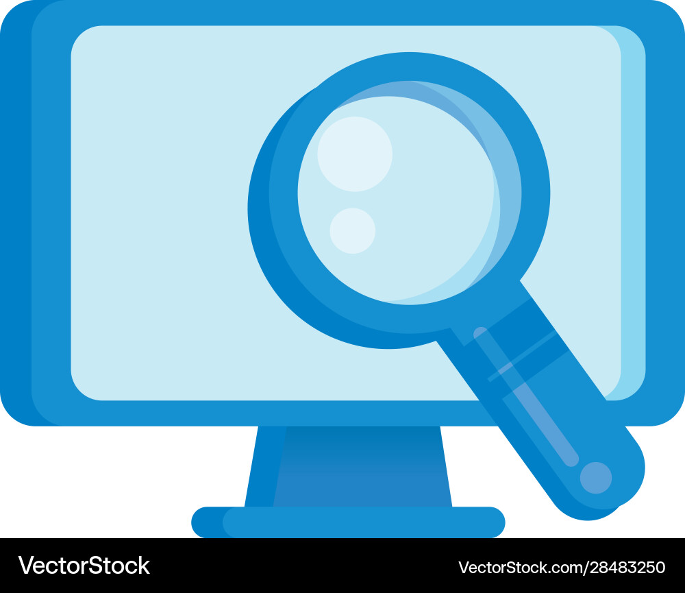 Desktop computer display with magnifying glass Desktop computer display with magnifying glass vector image