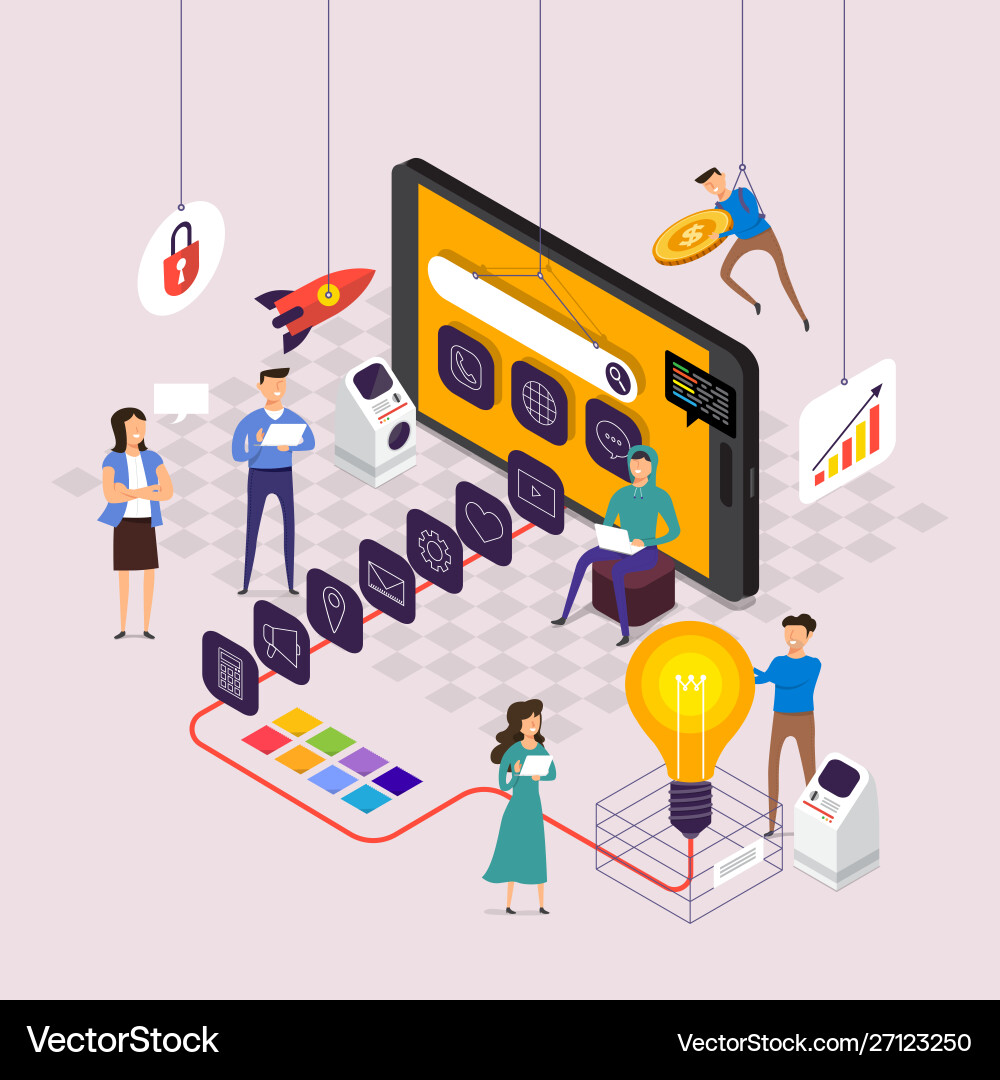 Flat design concept team working for building Flat design concept team working for building vector image