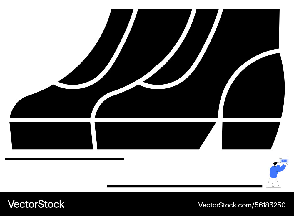 Oversized footprint with tiny character analyzing Oversized footprint with tiny character analyzing vector image