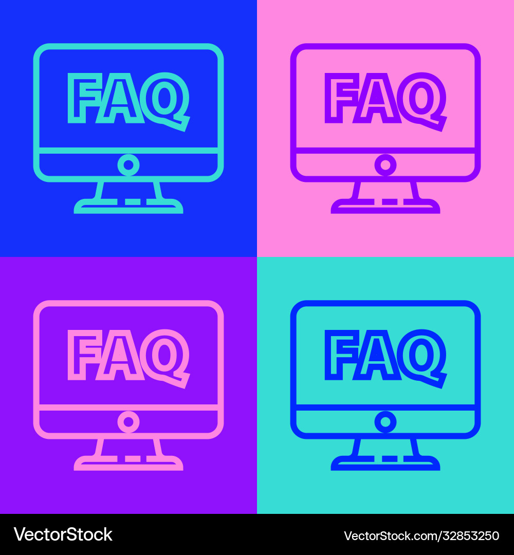 Pop art line computer monitor and faq icon Pop art line computer monitor and faq icon vector image
