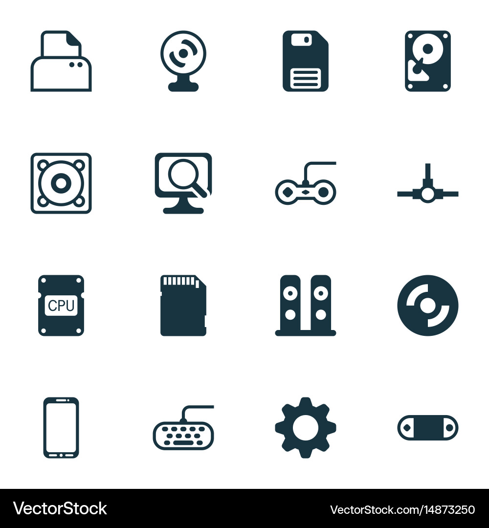 Set of 16 computer hardware icons includes vector image