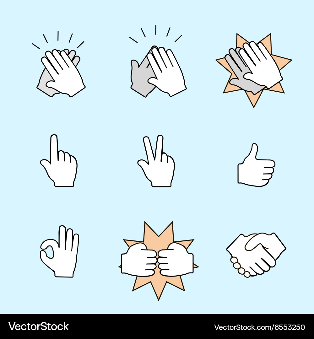 Set of two hands icons handshake clapping vector image