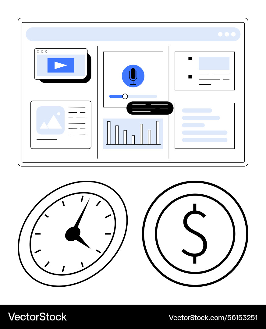 Dashboard with multimedia analytics and voice Dashboard with multimedia analytics and voice vector image