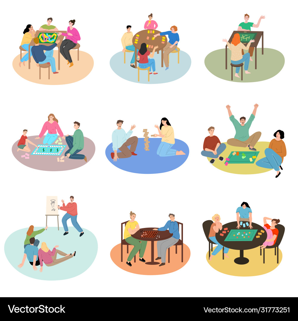 Families and friends playing board games at home Families and friends playing board games at home vector image