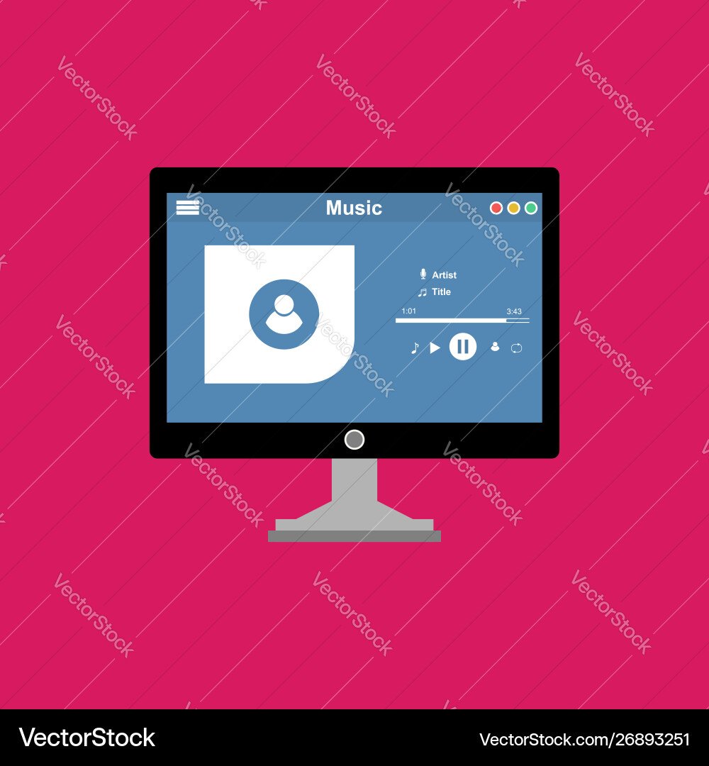 Media player application app template with flat Media player application app template with flat Vector Image