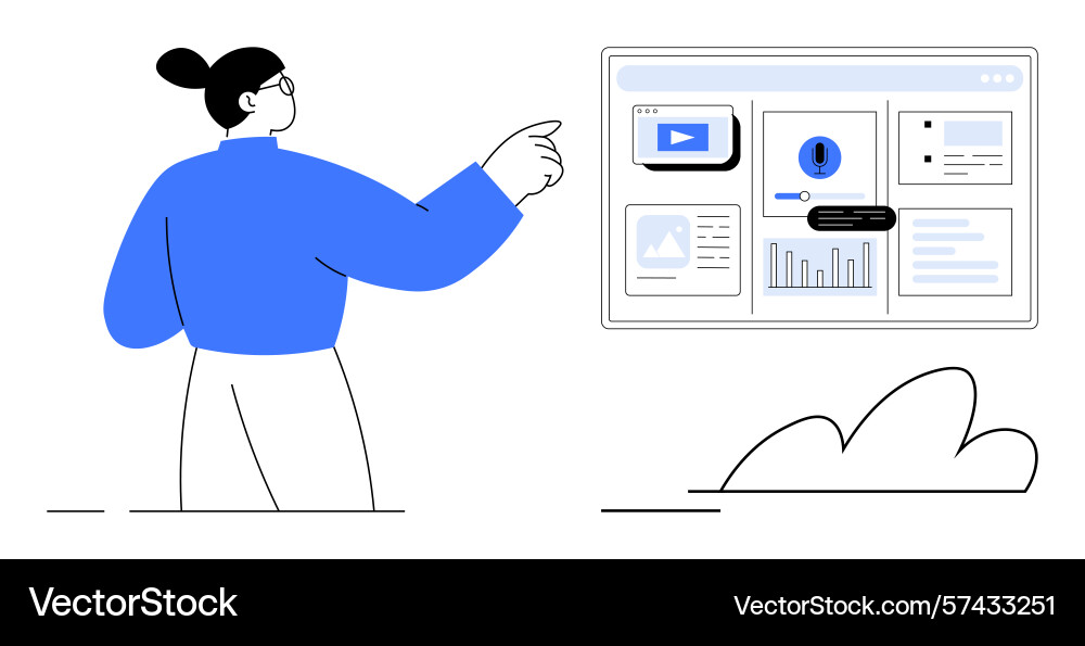 Professional analyzing dashboard data on a large Professional analyzing dashboard data on a large Vector Image