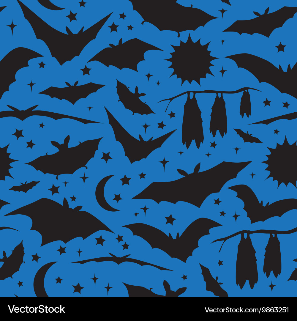 Seamless pattern with bats on blue background vector image