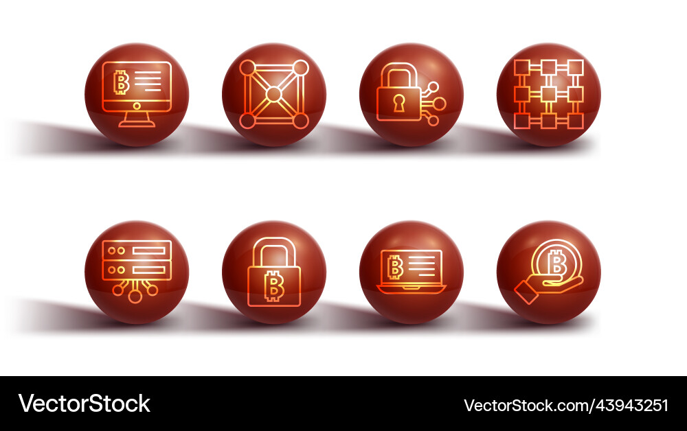Set line mining bitcoin from monitor server Vector Image