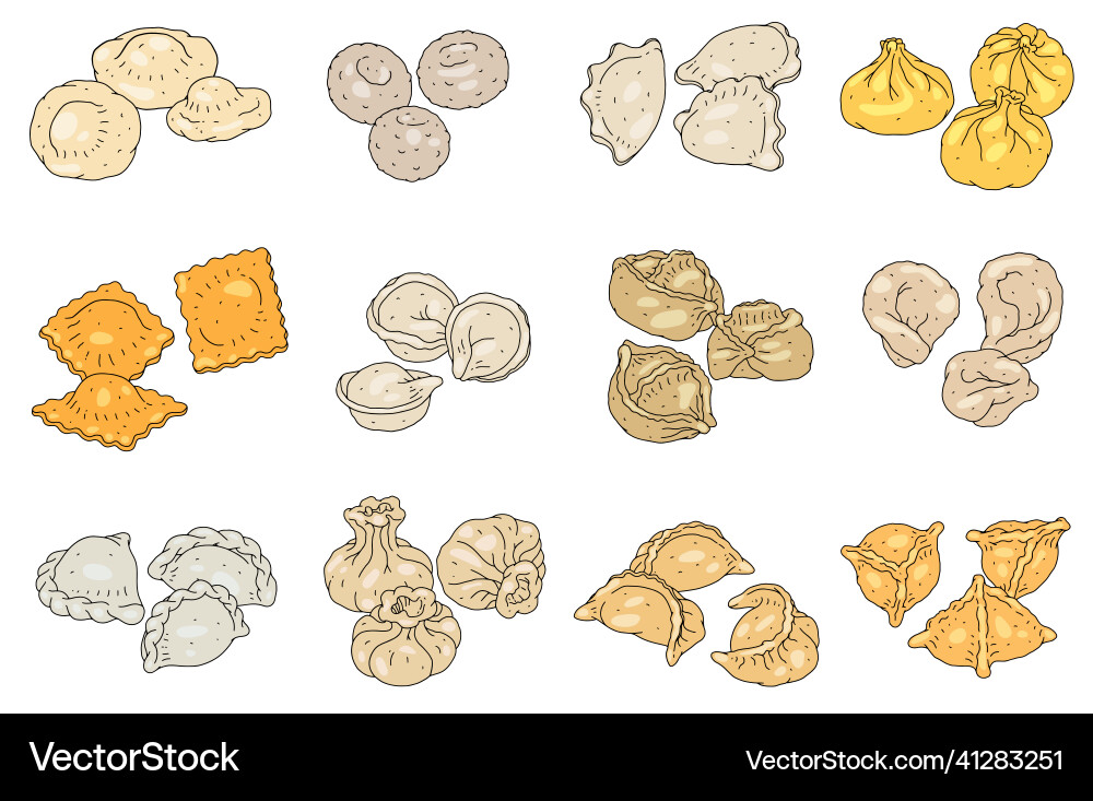 Set of different types dumplings made from Set of different types dumplings made from Vector Image