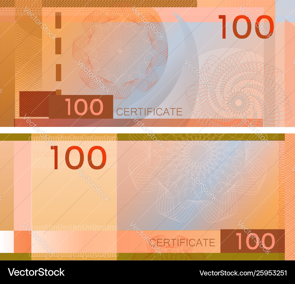 Voucher template banknote 100 with guilloche vector image