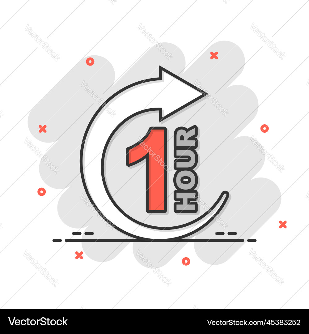 1 hour clock icon in comic style timer countdown 1 hour clock icon in comic style timer countdown vector image