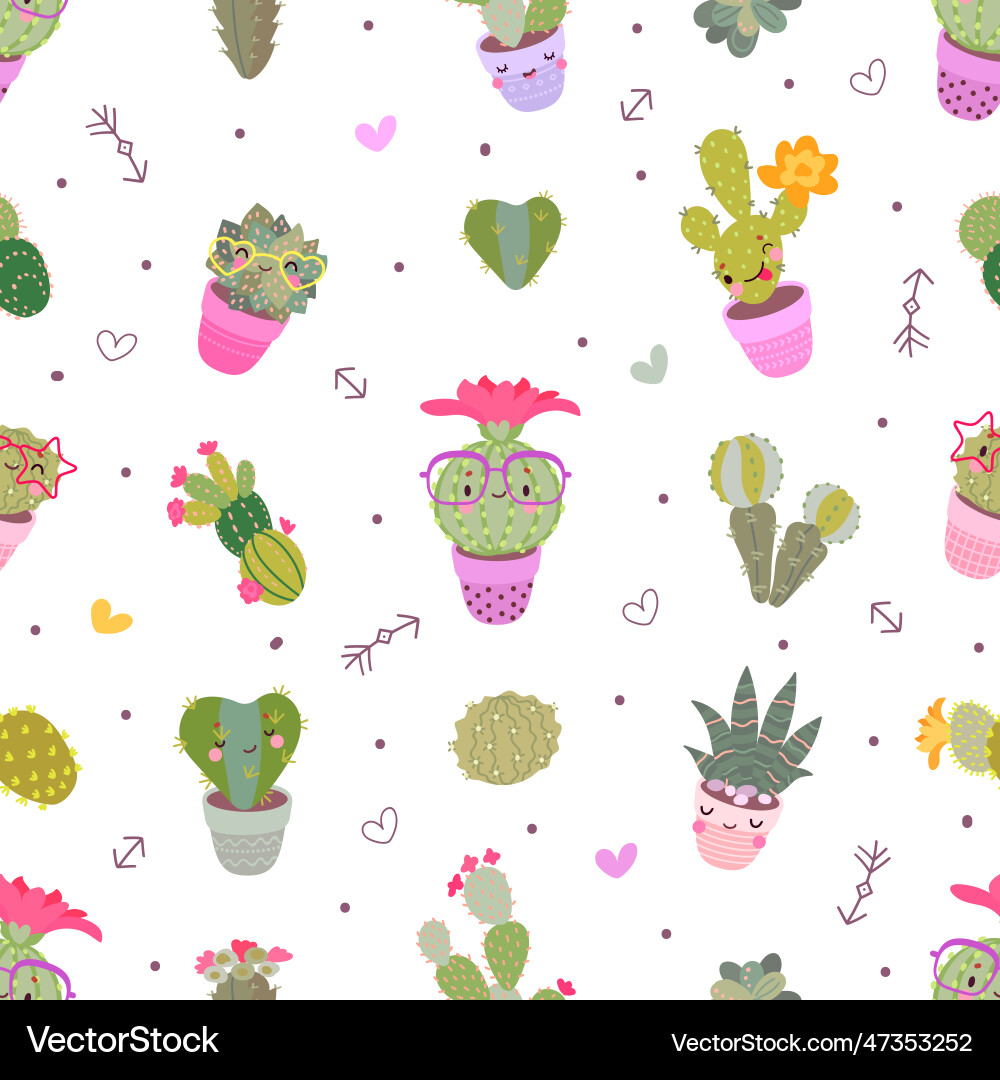 Cactus seamless pattern blooming cacti floral Cactus seamless pattern blooming cacti floral vector image
