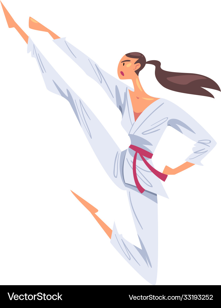 Girl doing swing kick female karate fighter Girl doing swing kick female karate fighter vector image