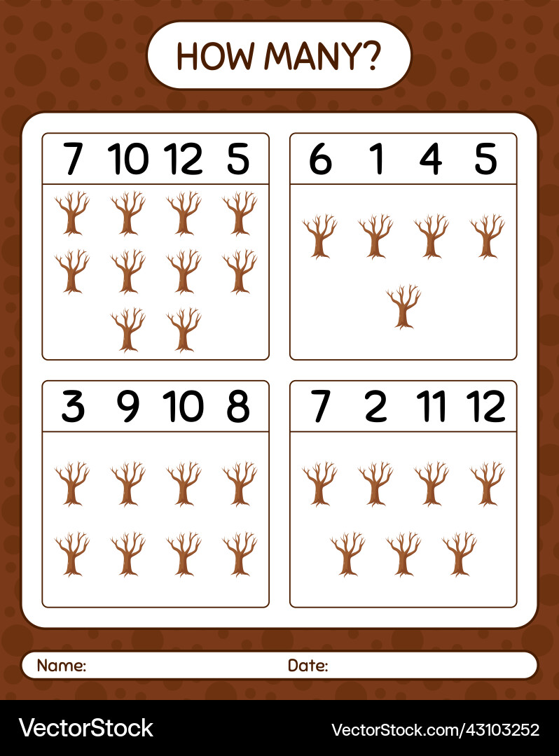 How many counting game with tree worksheet How many counting game with tree worksheet vector image