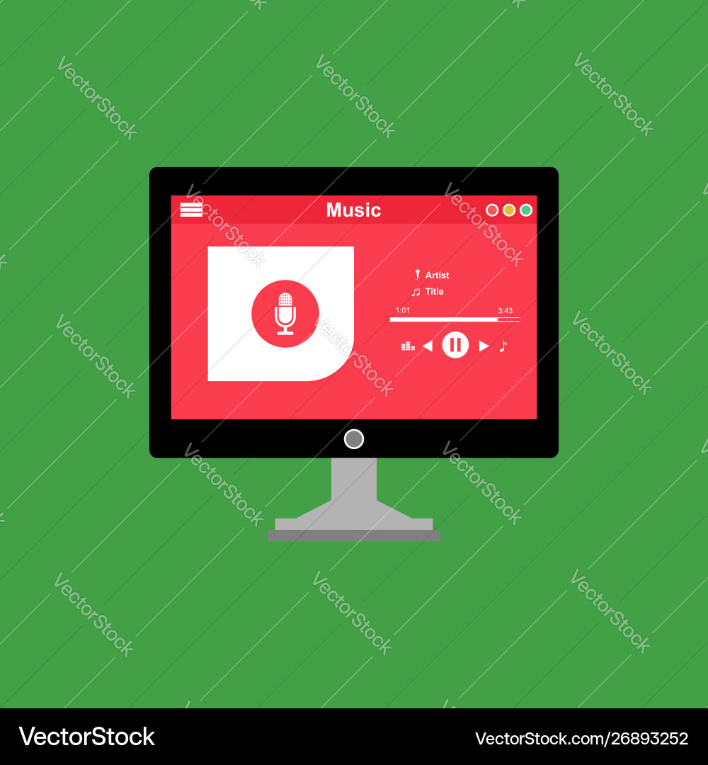 Media player application app template with flat Media player application app template with flat Vector Image