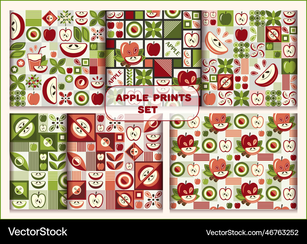 Patterns with apples and abstract geometric shapes Patterns with apples and abstract geometric shapes vector image