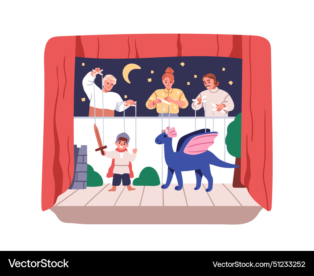 Puppet show on theater stage marionette theatre Vector Image