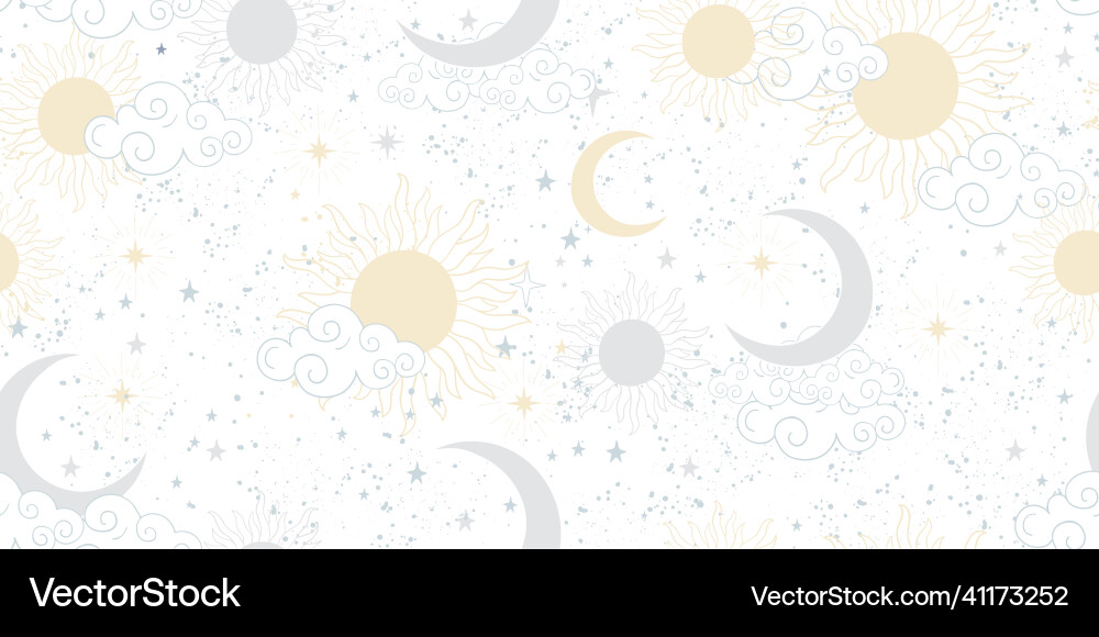 Seamless gentle celestial pattern with sun Seamless gentle celestial pattern with sun Vector Image