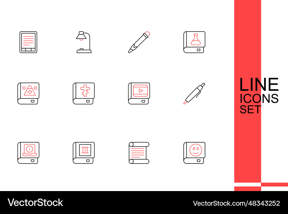 Set line book decree parchment scroll user manual Vector Image