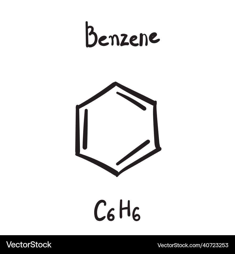 Benzene molecule formula hand drawn imitation – Royalty-Free Vector |  VectorStock, image size:1000x1080