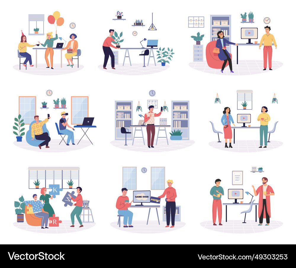 Büro spielen spielerische Aktionen und Aktivitäten Büro spielen spielerische Aktionen und Aktivitäten vektorbild