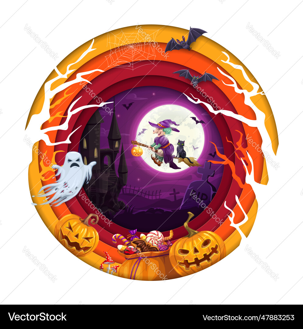 Halloween paper cut banner with midnight castle Halloween paper cut banner with midnight castle vector image