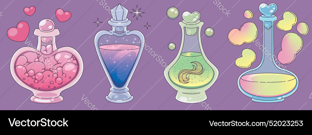 Magic potion bottles set isolated on background Magic potion bottles set isolated on background vector image