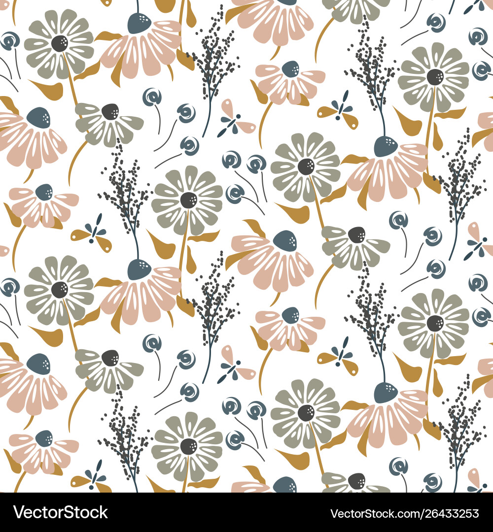 Rustic Pastel Flower Pattern vector image