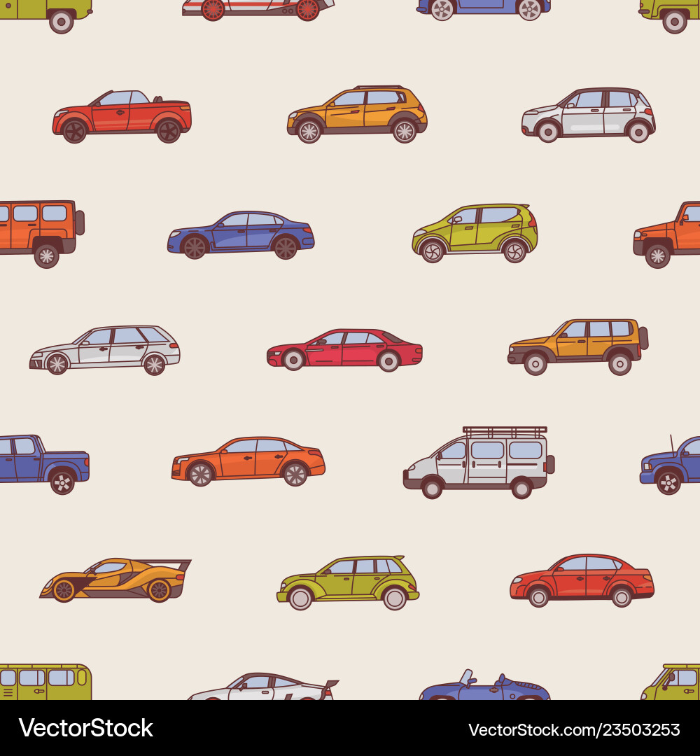 Seamless pattern with automobiles of various types Seamless pattern with automobiles of various types vector image