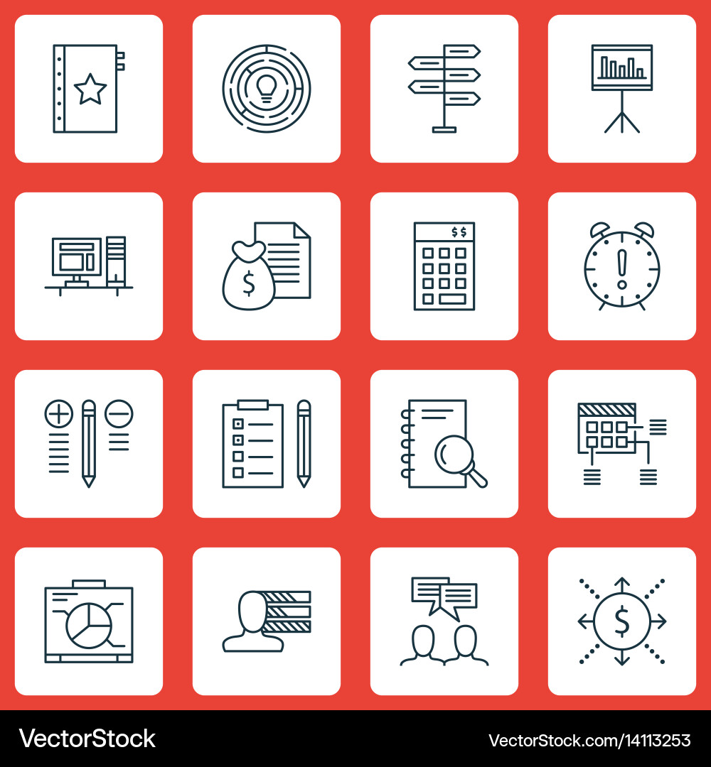 Set of 16 project management icons includes Vector Image