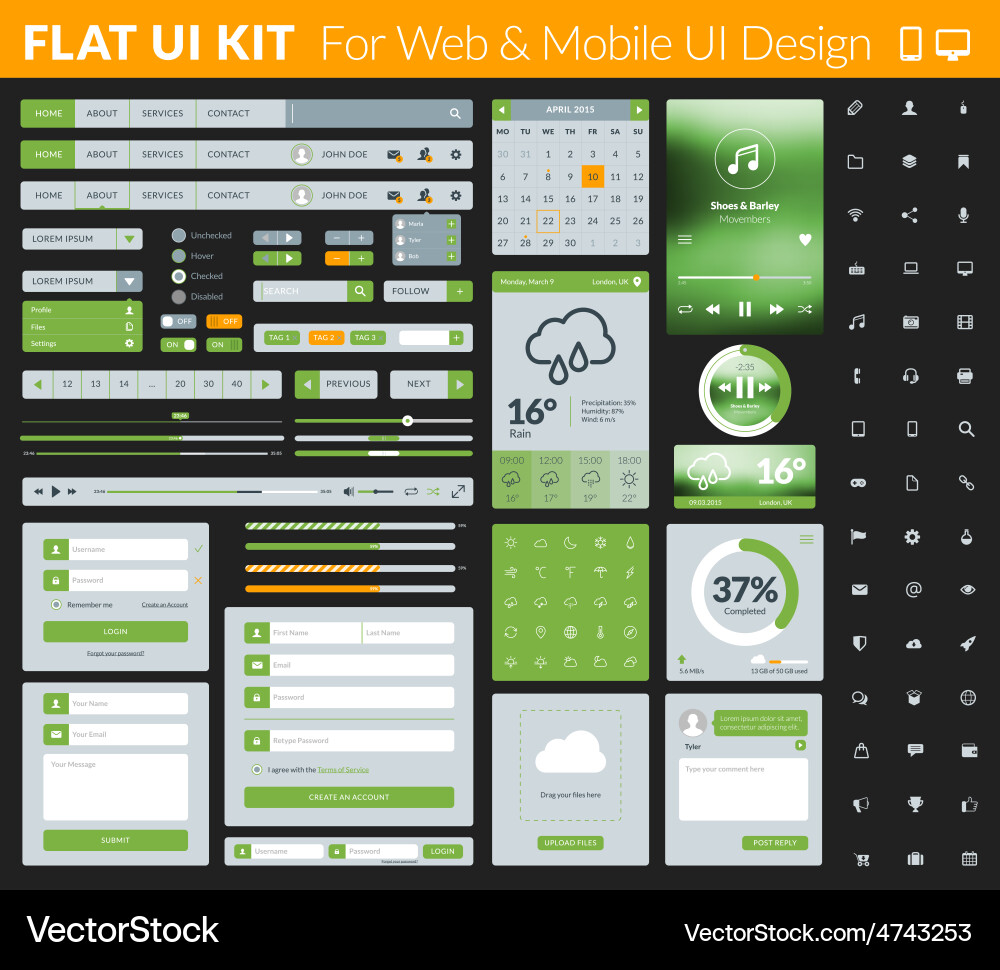 Set of flat design ui elements for website Vector Image