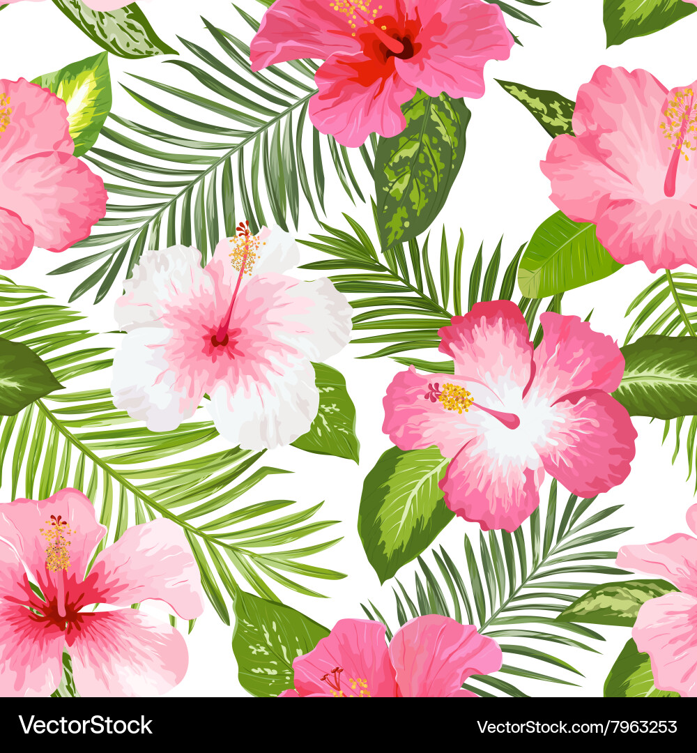 Tropical Hibiscus Pattern Vector Image