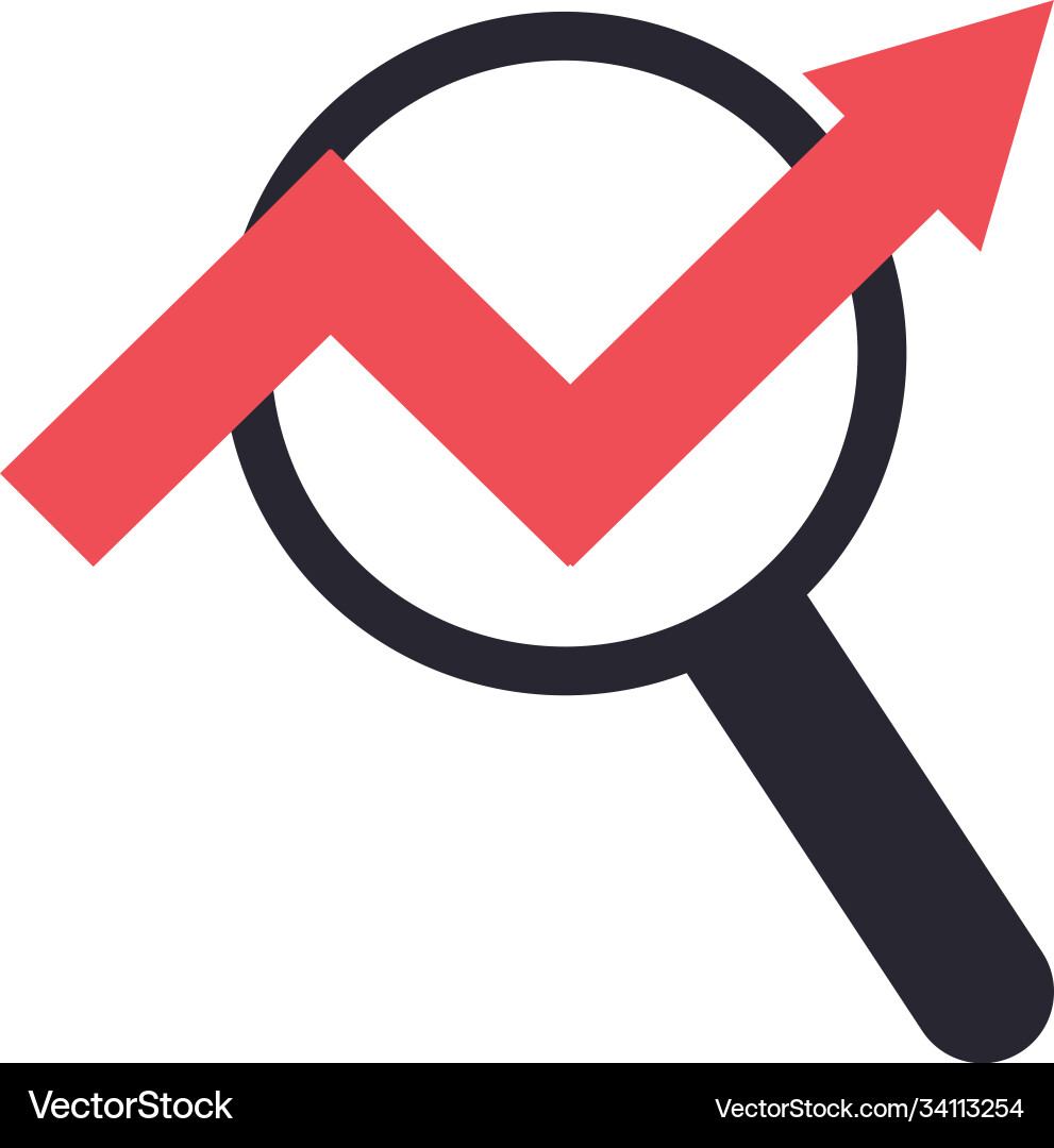 Increase arrow chart on lupe line and fill style vector image