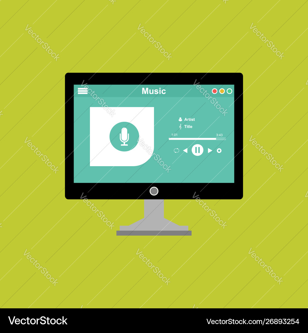 Media player application app template with flat Media player application app template with flat vector image
