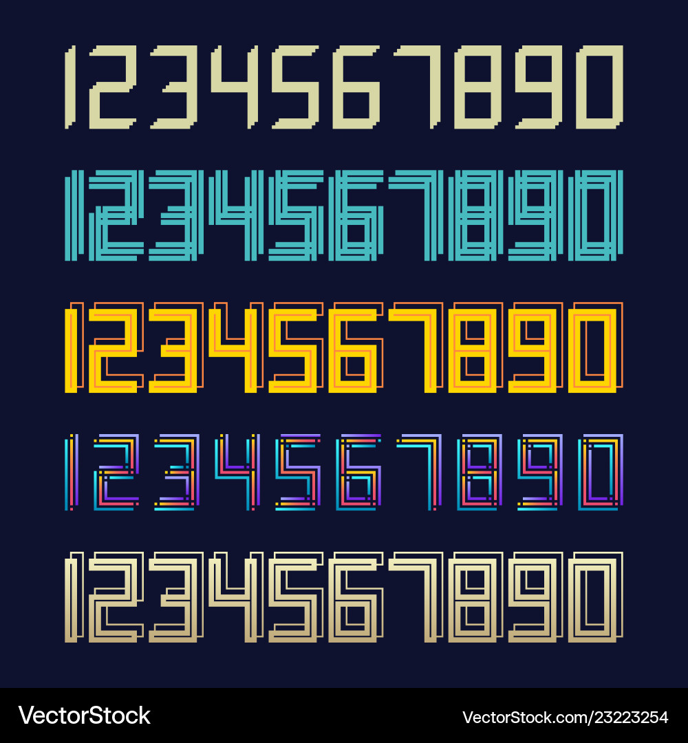 Set 5 geometric font line digital effect design Vector Image