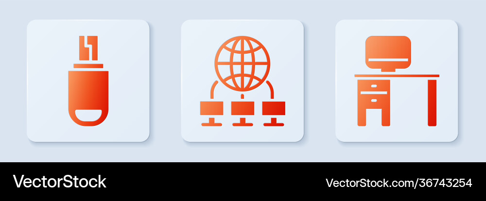 Set computer network usb flash drive Set computer network usb flash drive Vector Image