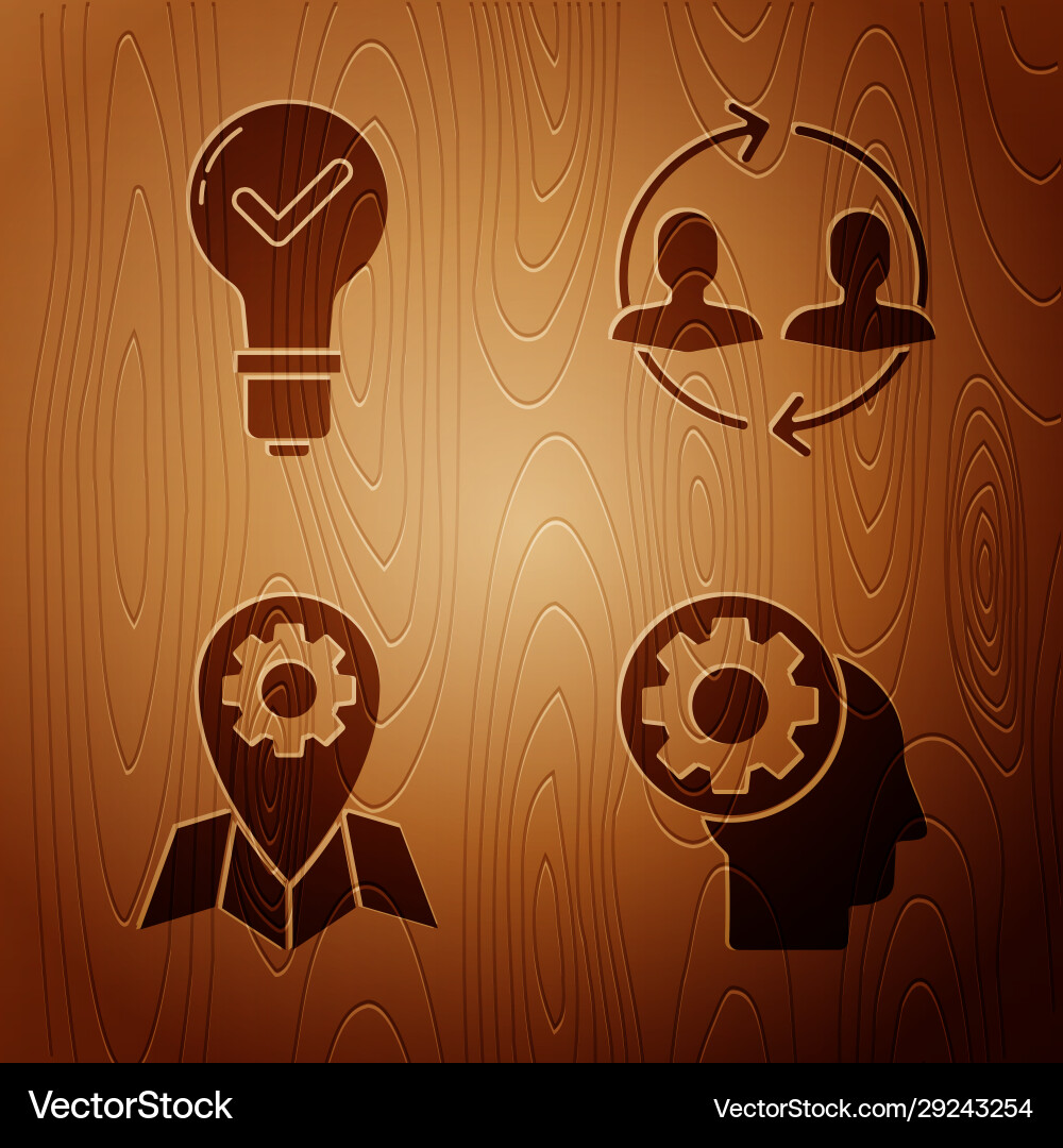 Set human head with gear inside light bulb Vector Image
