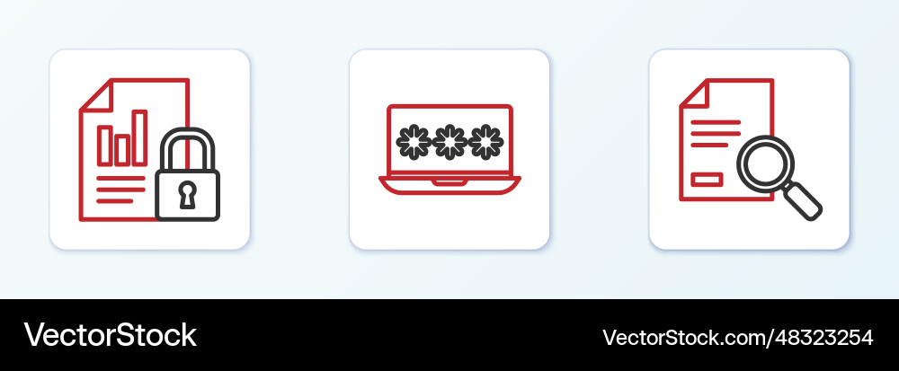 Set line document with search and lock laptop Set line document with search and lock laptop vector image
